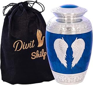 D S Cremation Urn for Human Ashes with Velvet Bag, for Adults up to 100 kgs, Funeral Urns by Divit Shilp (Angel Wings, Adult)