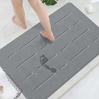 OTHWAY Large Stone Mat, 50x 80CM Diatomaceous Earth Shower Mat for Bathroom, Quick Drying Long Bath Mat Stone Absorbing, Non-Slip Diatomite Hard Shower Mat Instant Dry