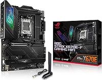 ASUS ROG Strix X670E-F Gaming WiFi AMD Ryzen AM5 ATX motherboard, 16 + 2 power stages, DDR5 support, four M.2 slots with heatsinks, USB 3.2 Gen 2x2, PCIe 5.0, WiFi 6E, AI Cooling II, and Aura Sync