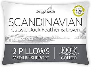 Snuggledown Duck Feather & Down Pillows 2 Pack - RDS Certified Ethically Sourced UK Made Hotel Quality Pillow - 100% Soft Cotton Cover, Breathable & Hypoallergenic Sleep for Luxury Comfort (48 x 74cm)