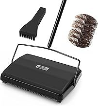 JEHONN Carpet Floor Sweeper Manual with Horsehair, Non Electric Quite Rug Roller Brush Push for Cleaning Pet Hair, Loose Debris, Lint (Black)