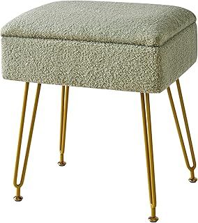 YMYNY Storage Ottomans, Chair Stool Upholstered, Footstool, Modern Teddy fleece material, Dressing Table Stool, Pouf Couch Stool, Metal Legs, for Living Room, Bedroom 40×30×47CM Green HBD031GR