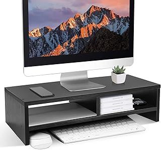 Wood Monitor Desk Stand Riser,Monitor Stand 2 Tiers Computer Monitor Riser,Computer Stand,Laptop Stand with Storage Shelf for Home and Office,Black(W500x D200 x H132mm)