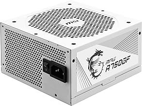 MSI MPG A750GF WHITE Power Supply Unit, UK Plug - 750W, 80 Plus Gold Certified, Fully Modular ATX PSU, 3 x 6+2 Pin GPU Support, Japanese 105°C Capicitors, Flat White Cables - 10 Year Warranty