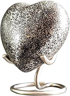 eSplanade Brass Mini Cremation Urn Heart-Shaped Keepsake Memorial Jar Pot Container | Small Urn for Funeral Ashes Burial | Textured Metal Keepsake with Stand | Silver - 2.75" Inches
