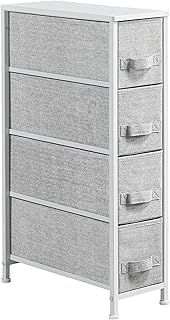Yaheetech Vertical Slim Chest of Drawers,Storage Unit with 4 Fabric Drawers for Bathroom/Kitchen/Living Room/Narrow Space,Light Grey