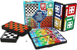 abeec 4 Mini Magnetic Games – 4 x Travel Games Includes Chess, Snakes And Ladders, Ludo & Draughts – Plane Activities For Kids - Travel & Pocket Games - Mini Travel Games
