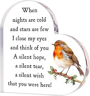 Robin Memorial Gift Remembrance Gifts Bereavement Gifts for Loss of Dad Mum Husband Grandma Hearted Acrylic Plaque Grave Decorations