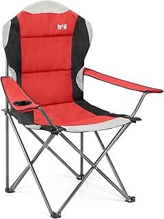 Trail High Back Folding Camping Chair, Luxury Padded Seat, Heavy Duty Tubular Steel, Cup Holder Armrest, Lightweight Portable, Outdoor Garden, Carry Bag