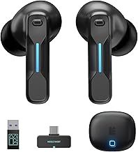 SW5 USB C Wireless Gaming Earbuds with Mic, 20ms Low Latency, 2.4G Dongle & Bluetooth 5.4 Dual-Mode Headphones, IPX4 4 Built-in Microphones, Compatible with PC Mobile PS5 PS4 Switch VR
