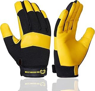 WESTWOOD FOX Gardening Working Gloves Garden Thorn Proof Flexible Heavy Duty Leather Mechanic Utility Dexterity Breathable Construction Gloves for Work Mens Women (L, Yellow)