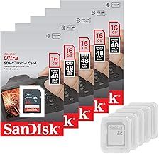 5 PACK - SanDisk Ultra 16GB SD SDHC Memory Flash Card UHS-I Class 10 Read Speed up to 48MB/s 320X SDSDUNB-016G-GN3IN Wholesale Lot + (5 Cases)