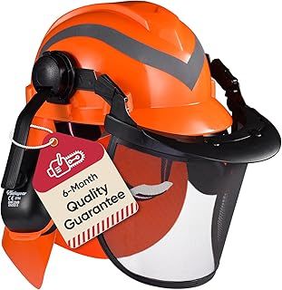 SAFEYEAR Pro Forestry Chainsaw Safety Helmet with Adjustable 27SNR Ear Muffs, Mesh Visor. M-5009OR EN397 Approved Quality Hard Hat for Chainsaw, Forestry Work,Builder and Industry.