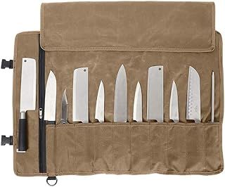 QEES Chefs Knife Roll Bag 11 Slots, Heavy Duty Waxed Canvas Knife Bag, Waterproof Knife Case for Camping, Hiking, Multi-function Tool Roll Bag