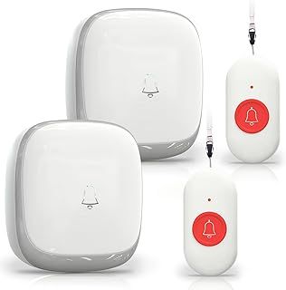Wireless Caregiver Pager, Elderly Alarm Call Button Personal Panic Button Alarm for Elderly/Home/Patient/Disabled/Nurse 500+ft UK Plug(2 Receivers 2 Call Buttons)