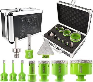 Diamond Core Drill Bits Set 10pcs Tile Hole Saw Kit (6/6/8/20/35/50/68mm+10F+50B+Hex) with Box Vacuum Brazed M14 Connection for Tile Porcelain Granite Marble