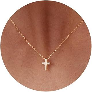 HANLI Cross Necklace for Women, Dainty Gold Necklace 14K Gold Plated Tiny Cross Pendant Necklace Simple Slide Small Cross Necklace Everyday Gifts for Her