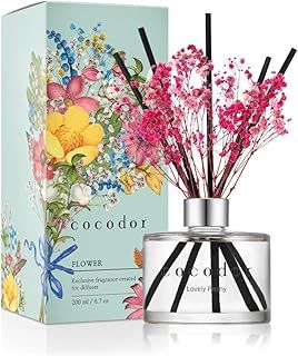 Cocod'or [COCODOR/Lovely Peony Flower Reed diffusers Oil with a Set of 5 Fiber Sticks, 200ml, Best for Home, Kitchen, Bathroom. Diffusers with sticks