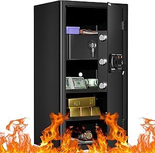 Fireproof Safe, Large Home Safe Box with Fireproof Drawer, 82L Digital Safe Electronic Cabinet with Keypad Key Lock, Money Safe Office Hotel Business Jewelry Gun Cash