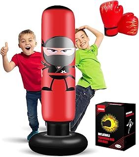 Punching Bag for Kids 160cm Inflatable Ninja Kids Punching Bag with Boxing Gloves for Practicing MMA Karate Taekwondo and to Relieve Pent Up Energy