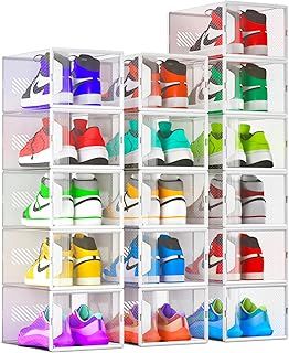 16 Pack Shoe Storage Box Large Size- Clear Stackable Boxes - Plastic Trainer Storage Boxes - Transparent Shoe Display Containers - Fits Up To UK 11 size men’s