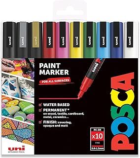 Posca PC-3M Paint Marker Art Pens - 0.9-1.3mm – Pack of 10 - Essential Ten Set in Branded Gift Wallet Packaging