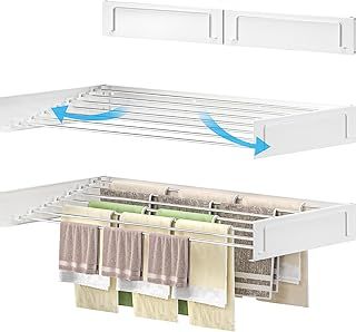 homeart Wall Mounted Drying Rack - Retractable, Space Saving, Durable Clothes Dryer - 50 Kg Capacity, Easy to Install, Collapsible Drying Rack for Indoor & Outdoor Use - White, 120cm