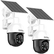 AOSU 5MP Solar Security Camera Outdoor with Color Night Vision, 2 Pack Outdoor Security Camera for home, Auto tracking Battery Security Camera with Solar Panel, 2 Way Audio, 2.4 WiFi