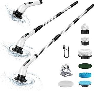 Electric Spin Scrubber: 7 In 1 Electric Cleaning Brush - Bathroom Scrubber - Floor Cleaner Electric - Spin Scrub Suit For Car & Tile - Kitchen Brush - QIUOIO