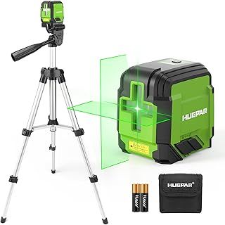 Laser Level with Tripod, Huepar 30M Lazer Level Self Leveling Green Cross Line Laser Leveler Accurate Measurement for Picture Hanging, Tile, Construction Indoor Project, Battery&Carrying Bag Included