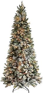 WeRChristmas Pre-Lit Slim Snow Flocked Spruce Christmas Tree with 300 Chasing Warm LED Lights, 6 feet/1.8m