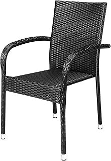 CASARIA® Set of 4 Garden Chairs | Poly Rattan | Weather Resistant | Stackable | Lightweight | 160kg Load Capacity | Armrests | Outdoor Furniture | Patio Stacking Chair | Grey