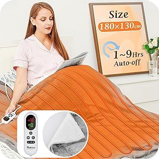 Mia&Coco Electric Heated Blanket Throw Flannel Sherpa Fast Heating 180x130cm, 10 Heat Levels & Up-to-9-Hours Auto-Off Timer & LED Display, for Home Office Use, Machine Washable, ETL Certified, Grey