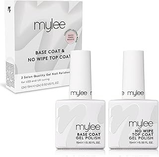 Mylee Nail Gel Polish Top & Base Coat, UV/LED Soak-Off Nail Art Manicure Pedicure for Salon & Home Use - Lasts up to 2 Weeks, Easy to Apply, Durable & Safe (Matte No-Wipe Top & Base 2x10ml, 2x10ml)