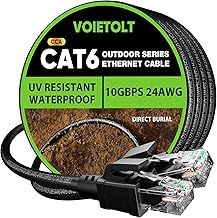 Outdoor Cat 6 Ethernet Cable 50m, Water Resistant Direct Burial LLDPE UV Jacket - 24AWG 10Gbps High Speed Gigabit Internet Network Cable - CCA, UTP with 40 Ties - Black