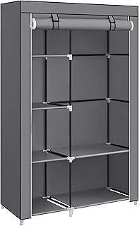 SONGMICS Fabric Wardrobe, Clothes Storage Organiser, 6 Shelves, 1 Hanging Rail, Non-Woven Fabric, Metal Frame, 45 x 105 x 168 cm, for Bedroom, Dressing Room, Grey RYG085G02