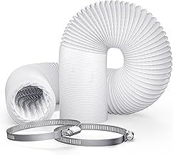 4inch x 10ft (3M) Air Ducting Tumble Dryer Vent Hose 100mm White, Wide Long Flexible Aluminium PVC Air Hose, Includes Hose Clamps, Suitable for Air Conditioner, Bathroom Extractor Fan (3 Metre)