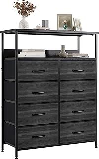 Nicehill Chest of Drawers, Dresser for Bedroom with 8 Drawers, Tall Storage Organizer Unit with 2-Layer Shelves, Large Storage Drawers for Bedroom, Kids room, Living room, Closet(Black Wood Grain)