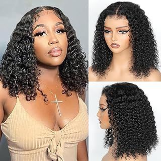 Glueless Wig Human Hair Wig 200% Density 9x6 HD Lace Front Wigs Deep Wave Curly Closure Wigs for Black Women Wear and Go Glueless 100% Brazilian Human Hair Wigs 14 Inch