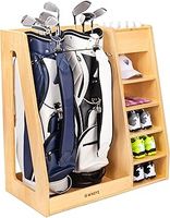 wingyz Golf Bag Organizer for Garage, Premium Wooden Golf Clubs Storage Rack Fit 2 Golf Bags, Golf Trunk Organizer for Car Garage Club Shed Basement