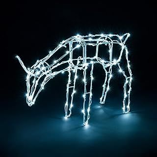 CHRISTOW Christmas Reindeer Light Up Outdoor Decoration, Energy Efficient LED White Wire Flashing Garden Silhouette, Mains Powered (79cm x 46cm x 12cm)