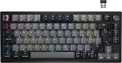 CORSAIR K65 PLUS WIRELESS 75% RGB Hot-Swappable Mechanical Gaming Keyboard – Pre-Lubricated CORSAIR MLX Red Linear Switches – Top Mounted – Dual-Layer Sound Dampening – PBT Keycaps – QWERTY UK – Black