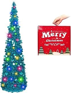 N&T NIETING Tinsel Christmas Tree, 5ft Collapsible Pop Up Tinsel Tree Large Sequins Coastal Xmas Tree for Christmas Holiday Home Office Indoor Outdoor Decorations