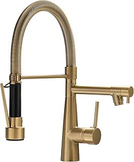 Kitchen Tap Brushed Gold with Lock Shower Extendable - 360° Swivelling Pull-Down Spray - High Pressure - Brushed Gold Kitchen Tap