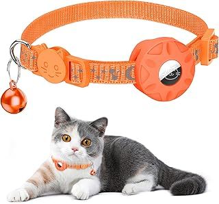 Airtag Cat Collar, Refective Collar for Cat with Safety Buckle and Waterproof Air Tag Holder in 3/8" Width, Cat Airtag Collar, Cat Collar Compatible with Apple Airtag for Cat Dog Kitten Puppy (orange)