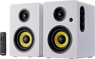 SW206 80W Active Dual-Mode Bookshelf Speakers, 4inch Studio Monitor and HiFi Mode, Optical Coaxial TRS Aux Bluetooth 5.0 USB with 24bit DAC, for Home Music System Turntable TV PC Desktop, White