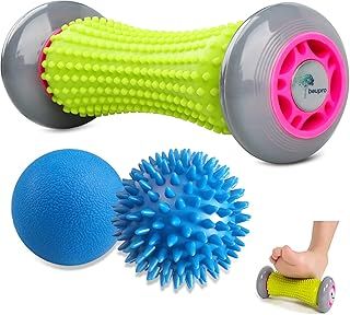 Plantar Fasciitis Massager, beupro Foot Roller & Lacrosse Ball & Spiky Massage Ball Set 3PCS, Muscle Roller Stick for Plantar Fasciitis Recovery and Tight Muscles Relax