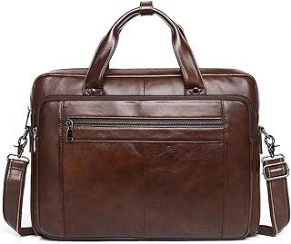 BAIGIO Leather Briefcase for Men Large Capacity Laptop Handbag with Adjustable Strap Vintage Men's Genuine Leather Messenger Bag Men's Shoulder Bag for Work, Travel and University