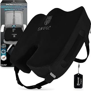 SNUGL Coccyx Cushion | Thick Memory Foam Seat Cushion for Office, Car, Wheelchair & Gaming Chair | Orthopedic Support Pillow for Tailbone, Sciatica, Back & Hip Pain Relief (BLACK - REGULAR)