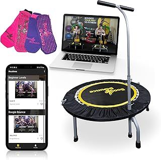 Boogie Bounce Rebounder | Folding & Super-Quiet Fitness Trampoline For Adults & Children | New Mobile App & Online Workouts Every Month | Adjustable Handle & 20st Weight Limit